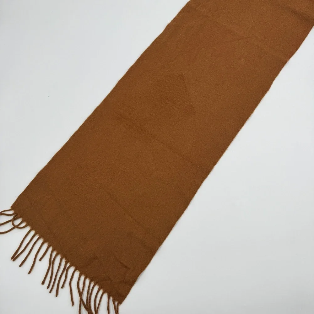 Drake's London Scarf Unisex OS Brown 100% Cashmere Made in Scotland Fringe Solid